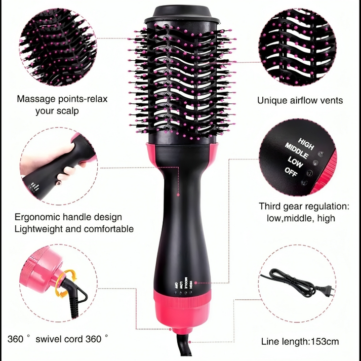 3-in-1 Hair Dryer Brush β Straightener & Curler Comb Styler